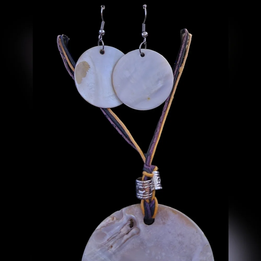Hand Painted Yellow Heart Shell Coin Statement Artisan Made Necklace & Earrings - Picture 14 of 16